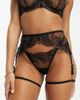 Bluebella Bluebella Rafaela leaf embroidered leg harness detail suspender belt in black - 1