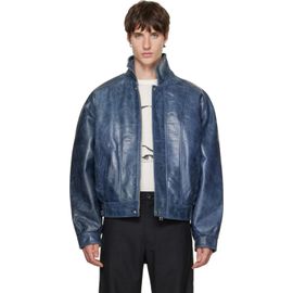 BLUEMARBLE BLUEMARBLE Blue Curved Shoulder Leather Blouson Jacket