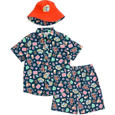 BLUEY BLUEY Button-Down Shirt and Shorts Set with Hat