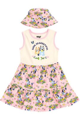 BLUEY BLUEY Sleeveless Dress and Sun Hat Set