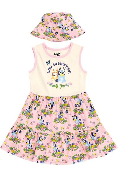 BLUEY BLUEY Sleeveless Dress and Sun Hat Set