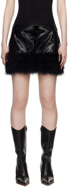 Blumarine Blumarine Black Marabou Feather Faux-Leather Miniskirt