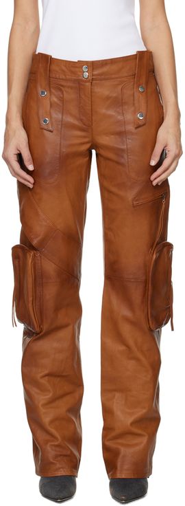 Blumarine Blumarine Brown Bellows Pocket Leather Pants