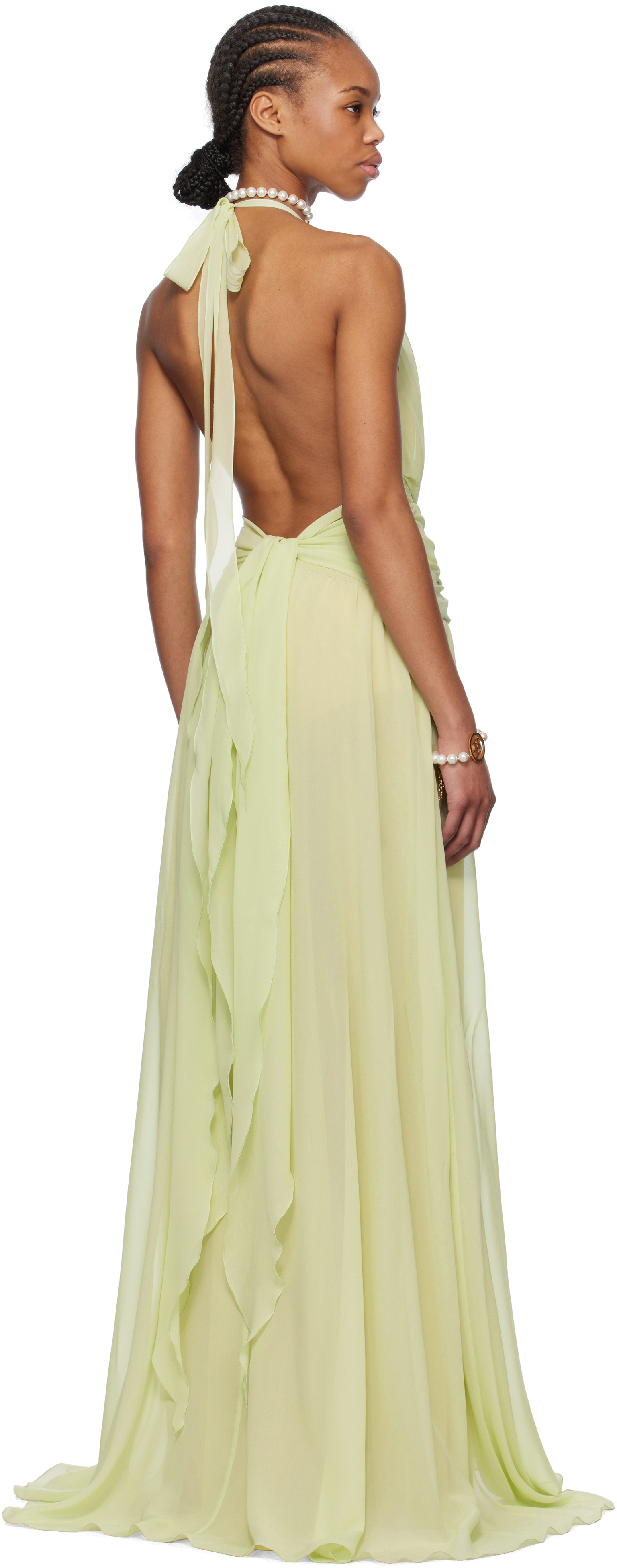 green emerald velvet dress Blumarine Green Chiff Plisse Maxi Dress
