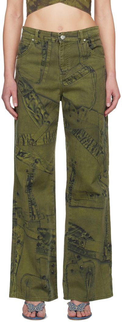 Blumarine Blumarine Khaki Printed Jeans
