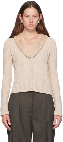 Blumarine Blumarine Off-White Faux-Fur Collar Cardigan