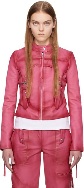 Blumarine Blumarine Pink Guêpière Leather Biker Jacket