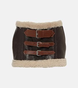 Blumarine Blumarine Shearling-trimmed leather miniskirt