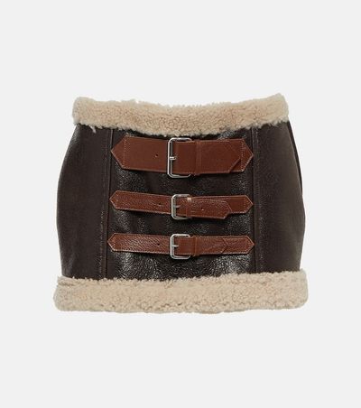 Blumarine Blumarine Shearling-trimmed leather miniskirt