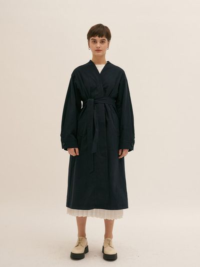 BLUV Collarless Trench Coat - Navy