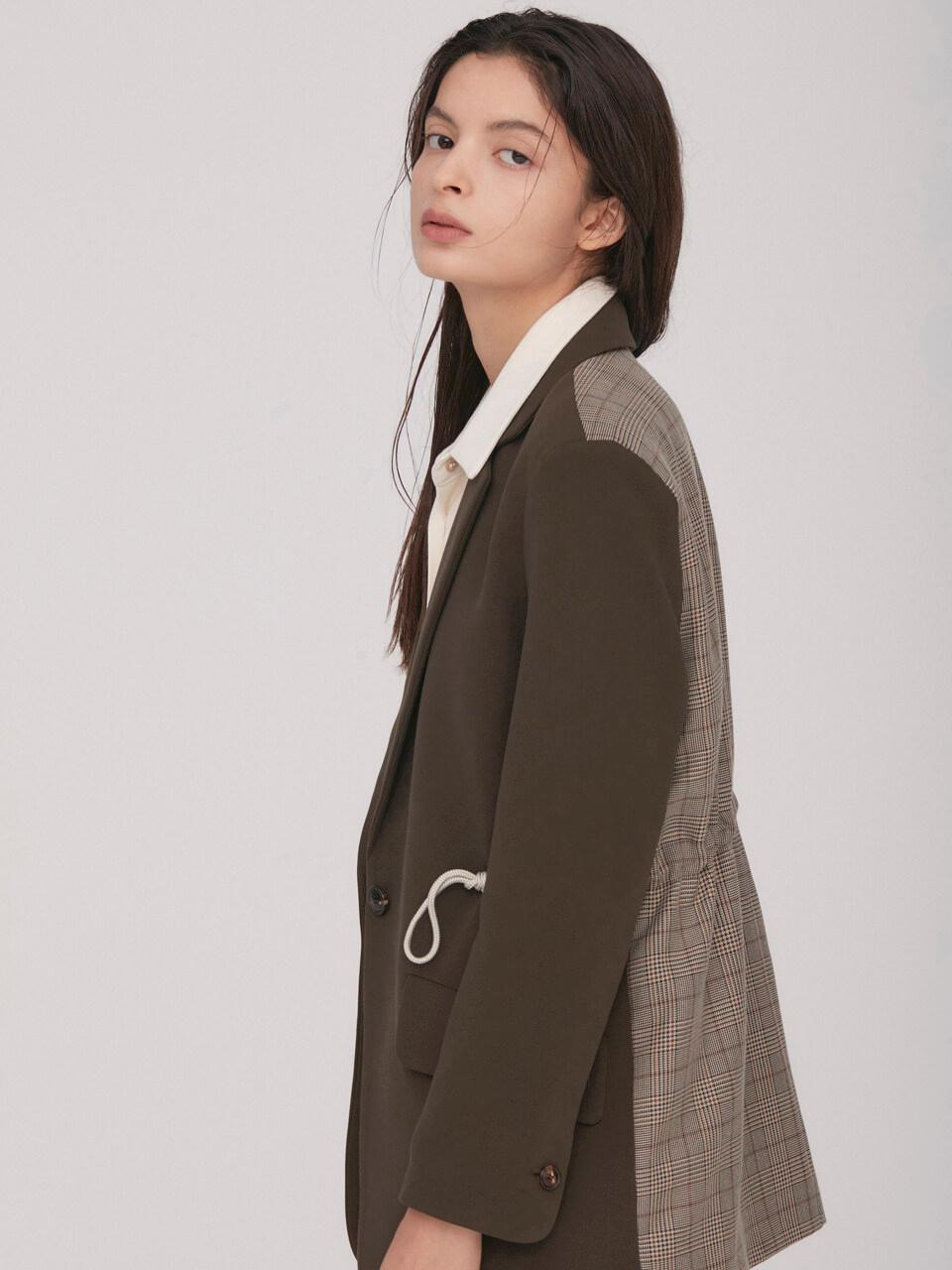 BLUV Contrasted Check Jacket_Khaki Brown