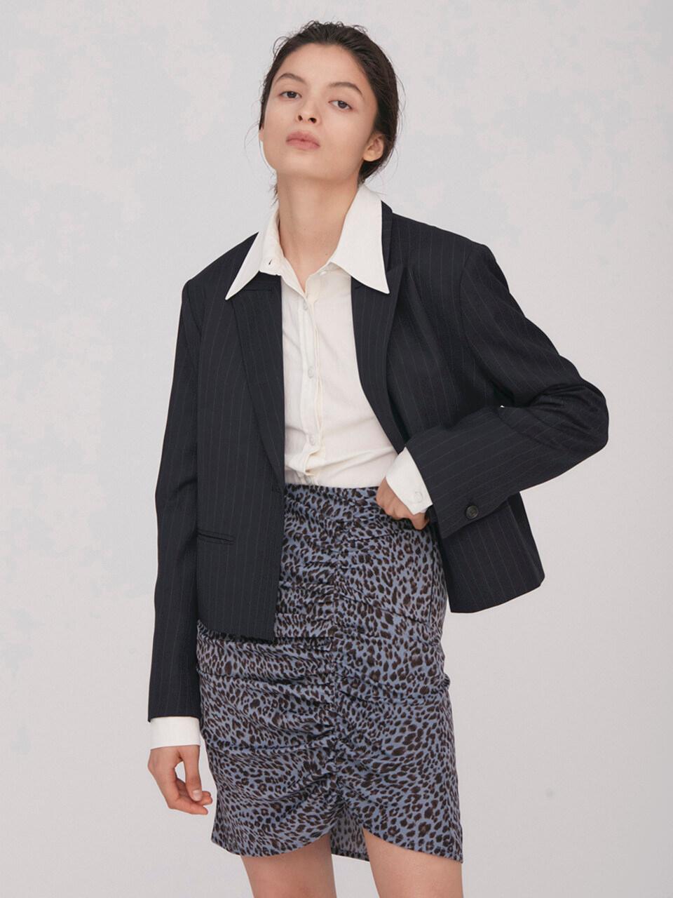 BLUV Leopard Shirring Mini Skirt_Sky Blue