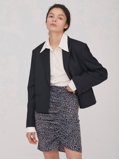 BLUV Leopard Shirring Mini Skirt_Sky Blue