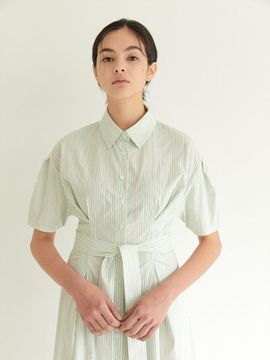 BLUV Tucked Collar Dress Light Green Stripe