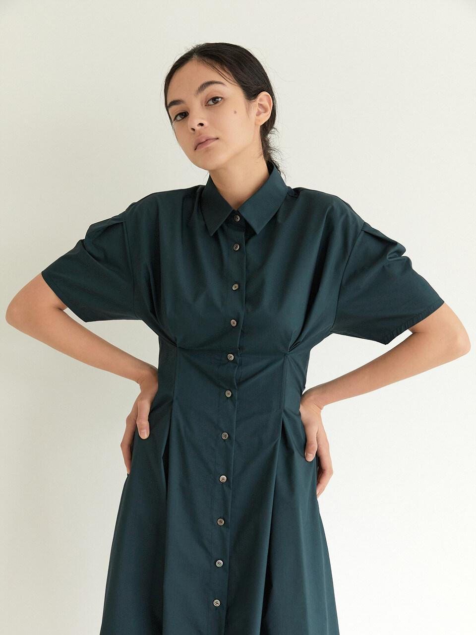BLUV Tucked Collar Dress_Turquoise