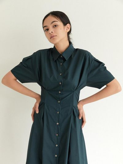 BLUV Tucked Collar Dress_Turquoise