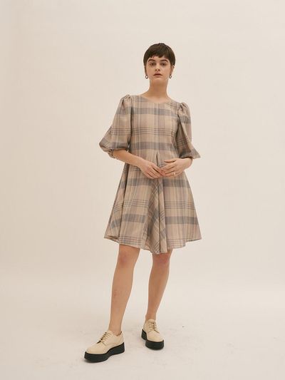 BLUV Two Way Volume Dress Beige Check