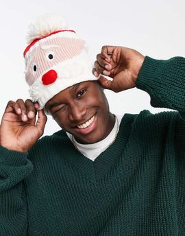 Boardmans Boardmans christmas santa claus face beanie hat in red