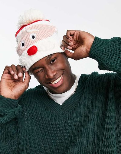 Boardmans Boardmans christmas santa claus face beanie hat in red
