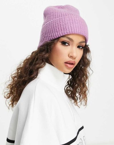 Boardmans Boardmans ribbed knit beanie in lilac-Purple