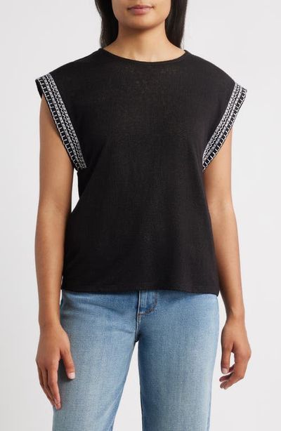 Bobeau Bobeau Caty Embroidered Sleeve Knit Top