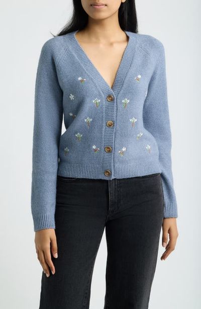 Bobeau Bobeau Embroidered Floral V-Neck Cardigan