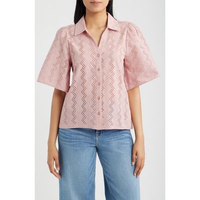 Bobeau Bobeau Eyelet Embroidered Button-Up Shirt