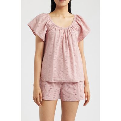 Bobeau Bobeau Eyelet Embroidered Peasant Top