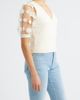 Bobeau Bobeau Floral Appliqué Short Sleeve Surplice Sweater - 3