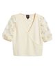 Bobeau Bobeau Floral Appliqué Short Sleeve Surplice Sweater - 5