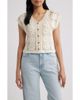 Bobeau Bobeau Floral Open Stitch Cotton Blend Sweater - 1