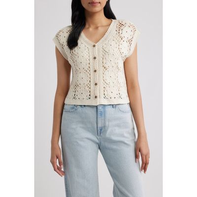 Bobeau Bobeau Floral Open Stitch Cotton Blend Sweater