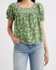 Bobeau Bobeau Leaf Print Smocked Yoke Top - 1