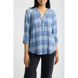 Bobeau Bobeau Roll Sleeve Plaid Top