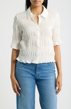 Bobeau Bobeau Smocked Button-Up Shirt