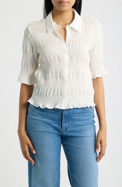 Bobeau Bobeau Smocked Button-Up Shirt