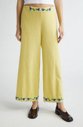 Bode Bode Beaded Chicory Wide Leg Crop Pants