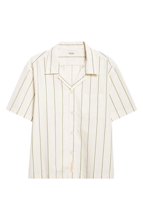 Bode Bode Celery Stripe Short Sleeve Cotton Button-Up Shirt
