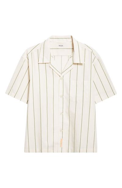 Bode Bode Celery Stripe Short Sleeve Cotton Button-Up Shirt