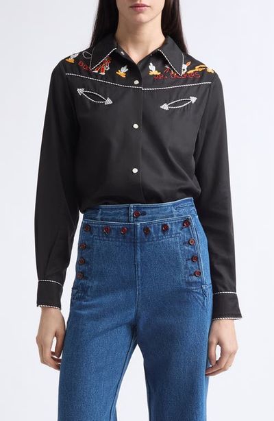 Bode Bode Checkers Embroidered Western Snap-Up Shirt