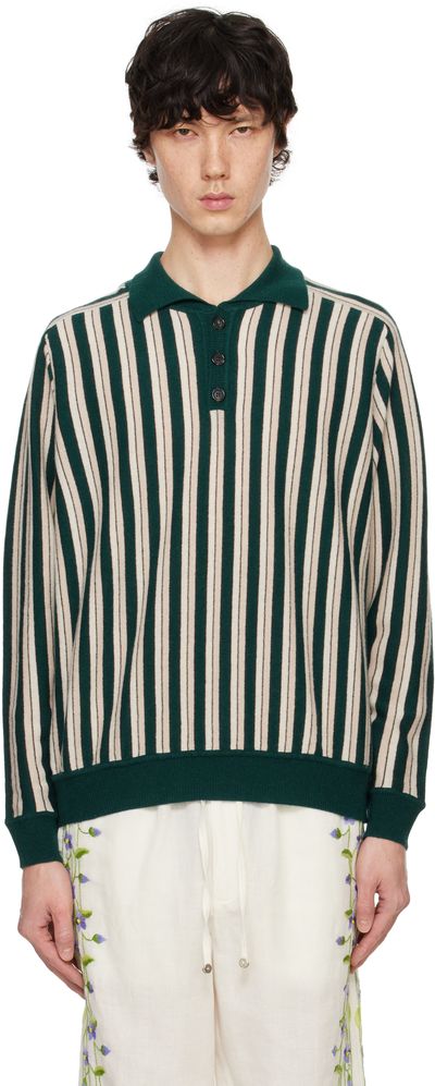 Bode Bode Green & Off-White Hogan Stripe Polo