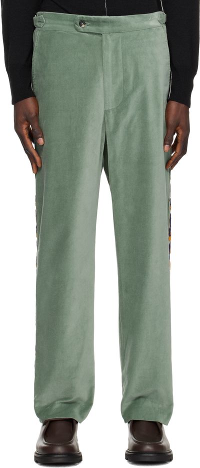 Bode Bode Green Oberon Floral Trousers