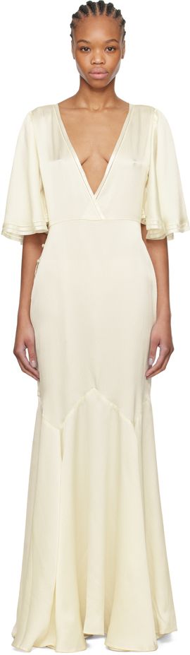 Bode Bode Off-White Satin Claret Maxi Dress