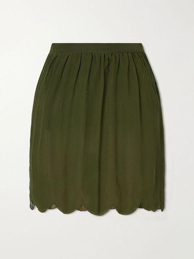 BODE Mab scalloped gathered silk-crepon mini skirt