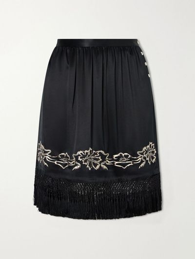 BODE Phantasm fringed embroidered silk-satin mini skirt