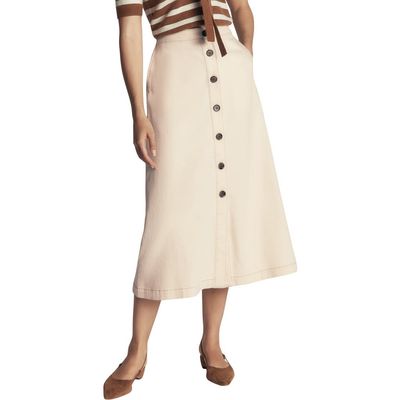 Boden Boden Button Front Denim Midi Skirt