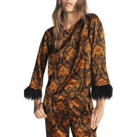 Boden Boden Faux Feather Trim Floral Top