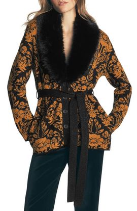 Boden Boden Faux Fur Collar Belted Cardigan