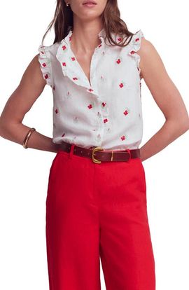 Boden Boden Isabel Embroidered Linen Sleeveless Button-Up Shirt