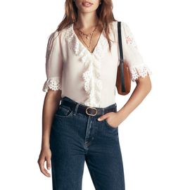 Boden Boden Ruffle V-Neck Lace Top